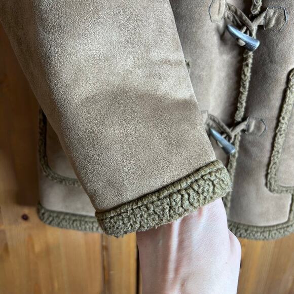 Vintage L.L. Bean Sherpa Lined Suede Toggle Coat Women’s Small Hooded Brown Barn - Picture 10 of 10